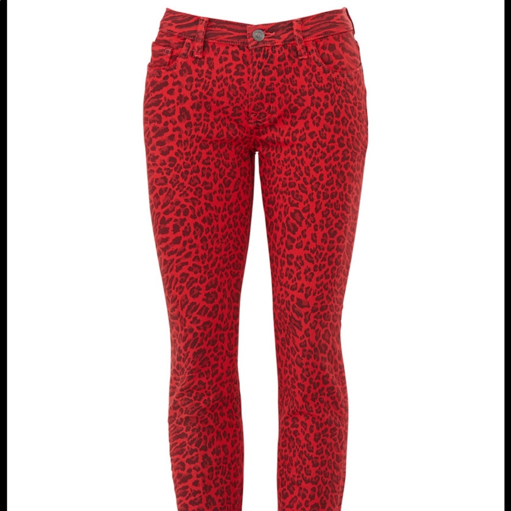 Current/Elliot Red Warped spec Leopard Jeans